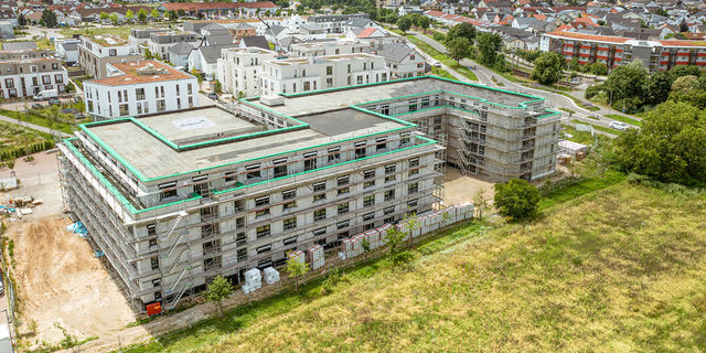 Drohnenaufnahme einer weisenburger-Baustelle in Linkenheim-Hochstetten
