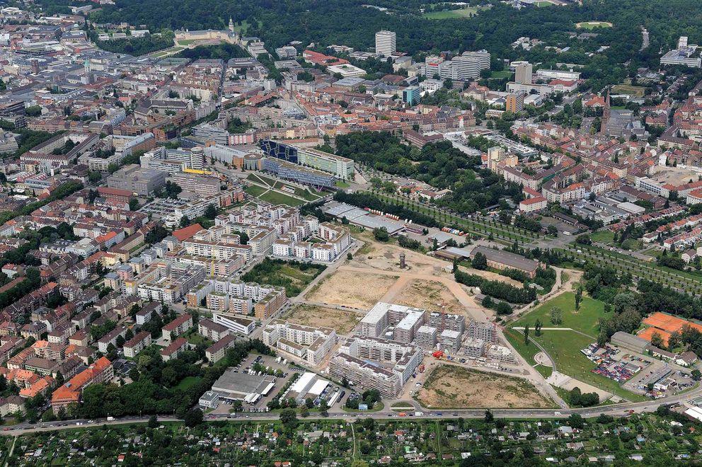 New development area in the middle of the city from a bird's eye view