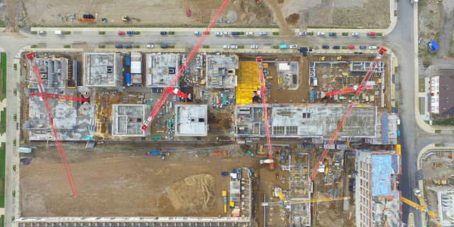 Drone photo of a large weisenburger construction site in Freiburg