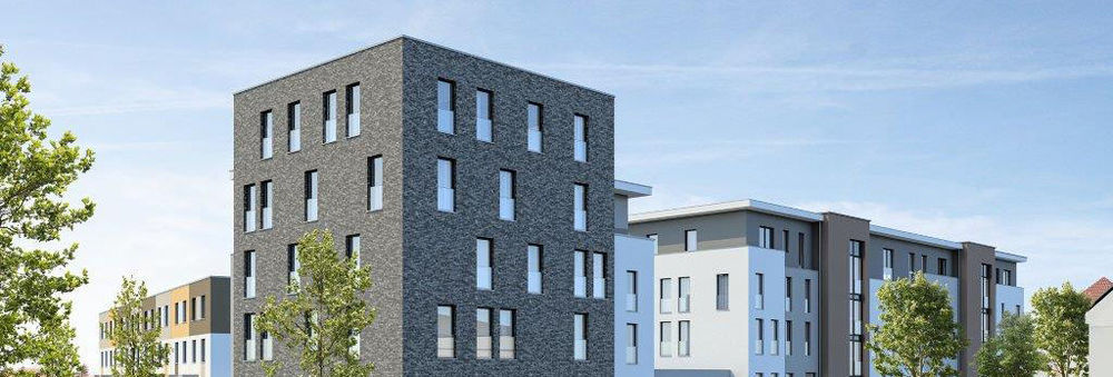 A visualization of residential houses at the day with a blue sky