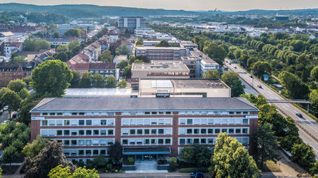 Luftaufnahme von den Verwaltungsgebäuden der Stadtwerke Saarbrücken