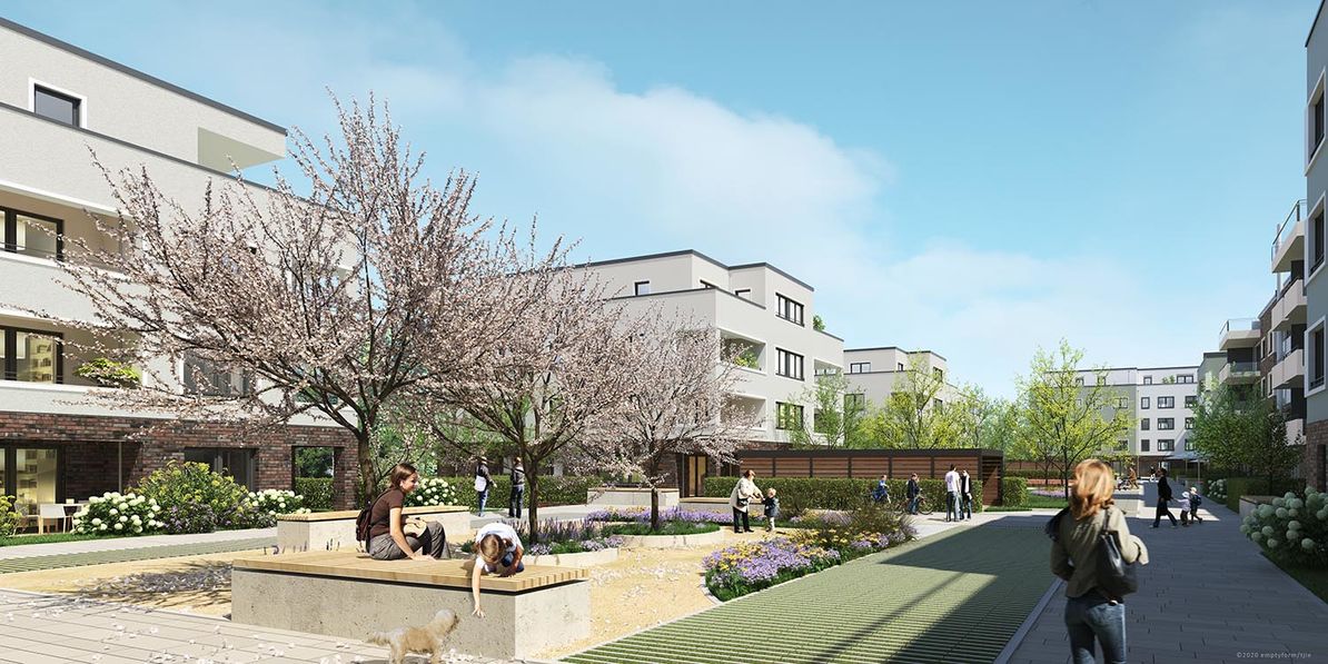 Visualisierung des Bauprojekt in Langen Visualisierung des weisenburger-Bauprojekts in der Liebigstrasse in Langen aus der Perspektive im Innenhof