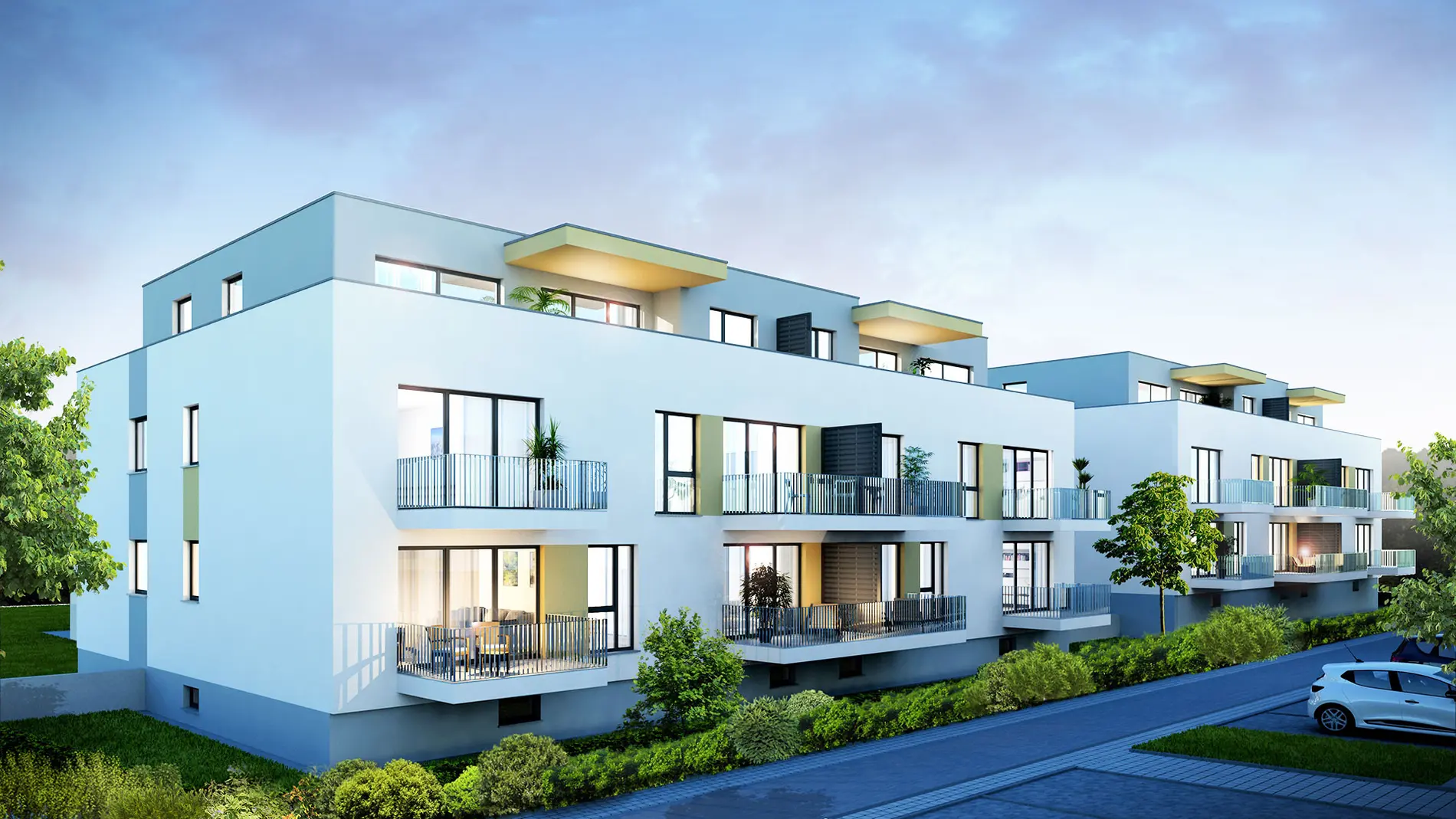 Neubau modernes Mehrfamilienhaus von weisenburger mit Balkonen und moderner Architektur