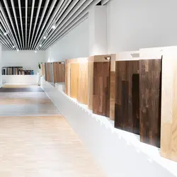 Parkettauswahl im Bemusterungszentrum baustein