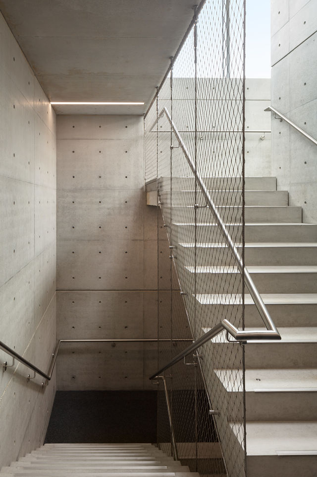 Concrete staircase leading to the roof terrace.