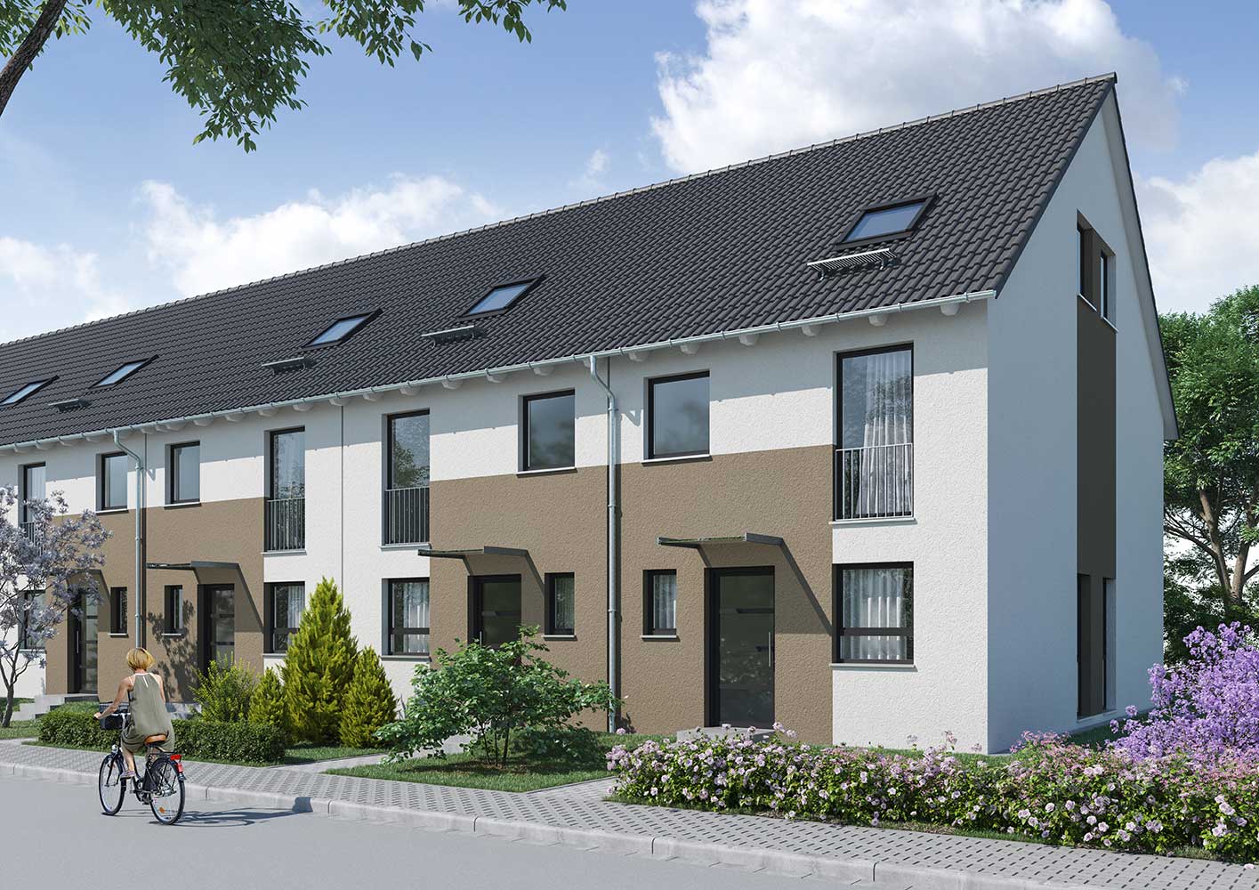 Reihenhaus Typ Swing 550 mit Satteldach, Keller und großzuegigen Fensterelemente 
